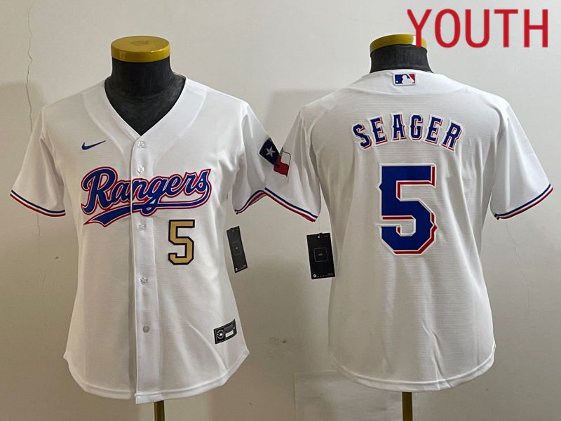 Youth Texas Rangers #5 Seager White Game Nike 2023 MLB Jersey style 2